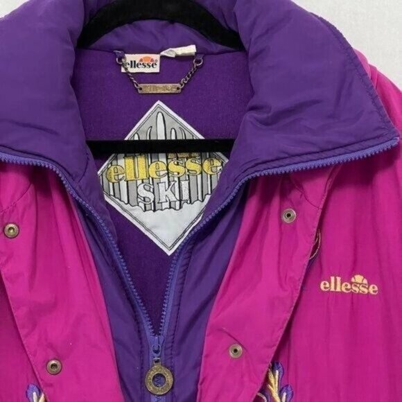 Ellesse Ski Jacket Vintage Pink and Purple Embroidery Details Womens Size L - Picture 8 of 8